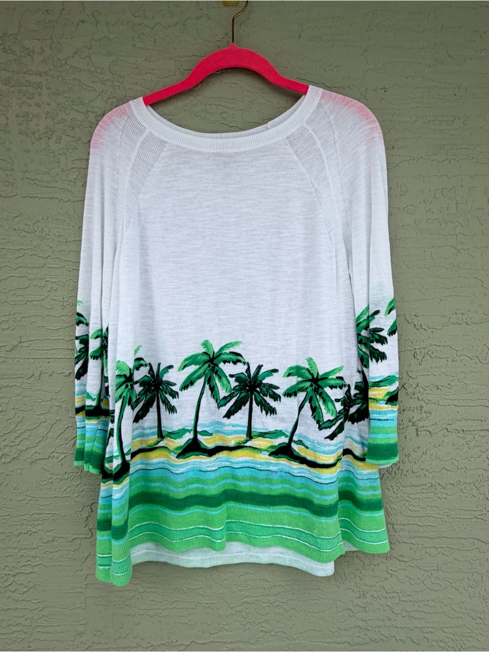 Talbots White Green Palm-100 % Cotton Top Sz M